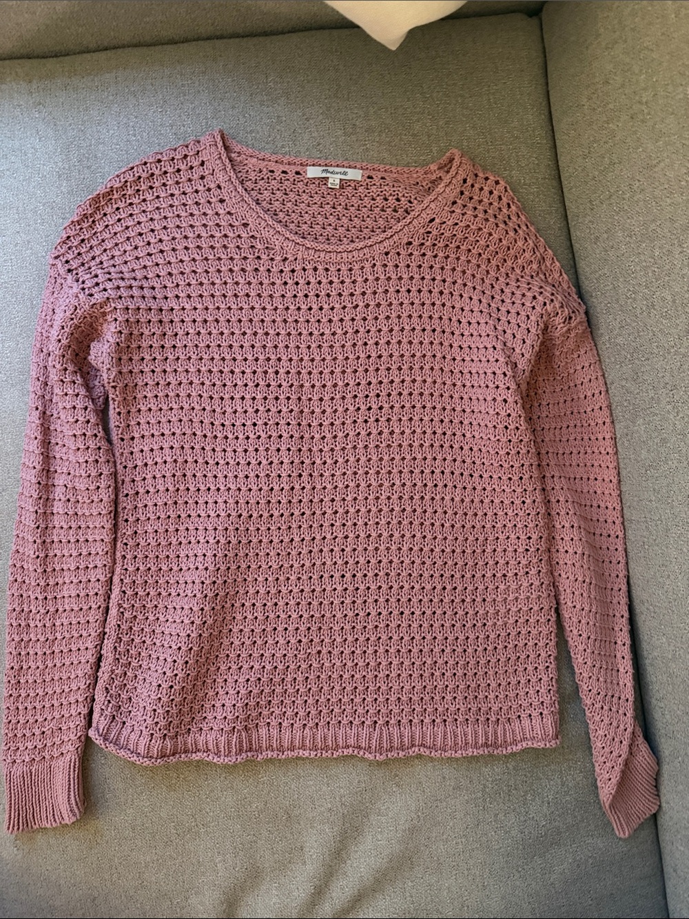 Madewell Pink Crochet Crew Sweater